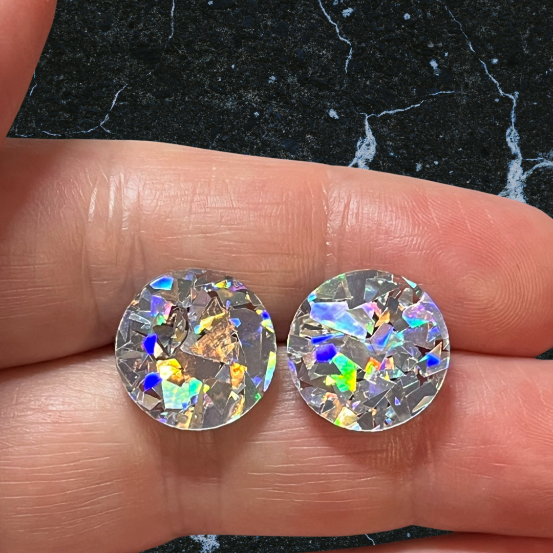 Silver holographic Statement Studs (1.5cms)