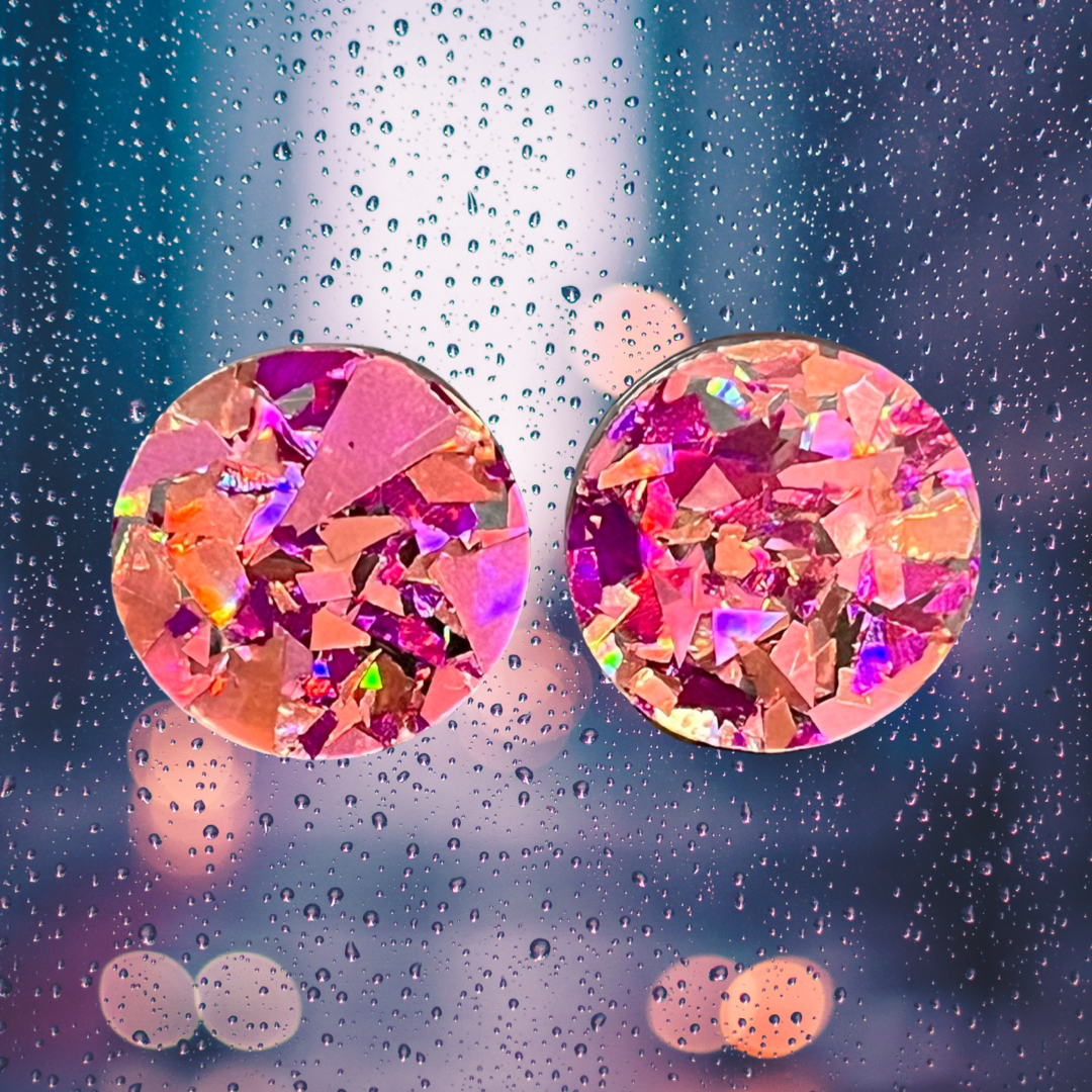 Purple & Pink holographic Statement Studs (1.5cms)