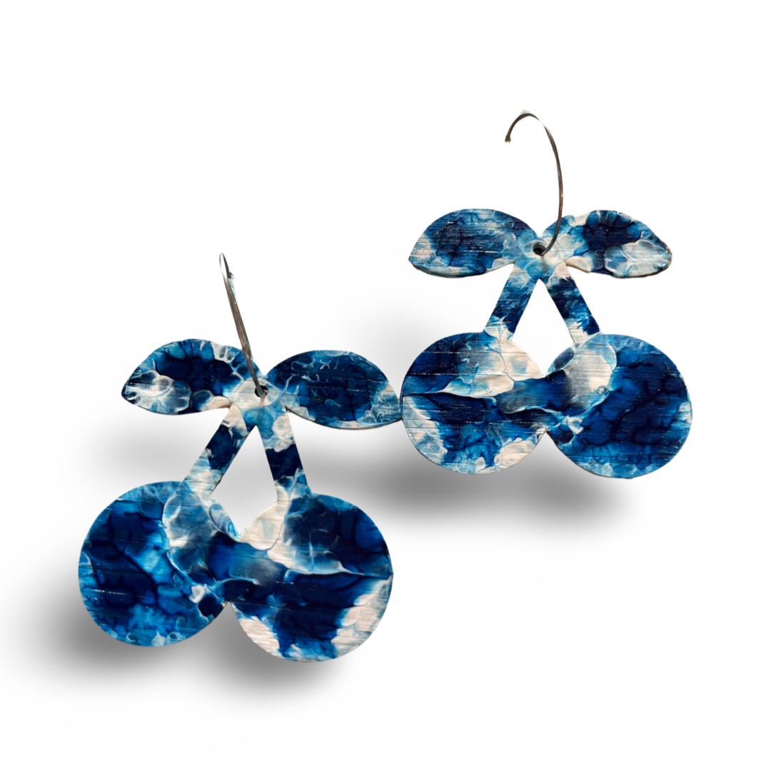 Blue Abstract Arty Cherry 🍒 Hoops