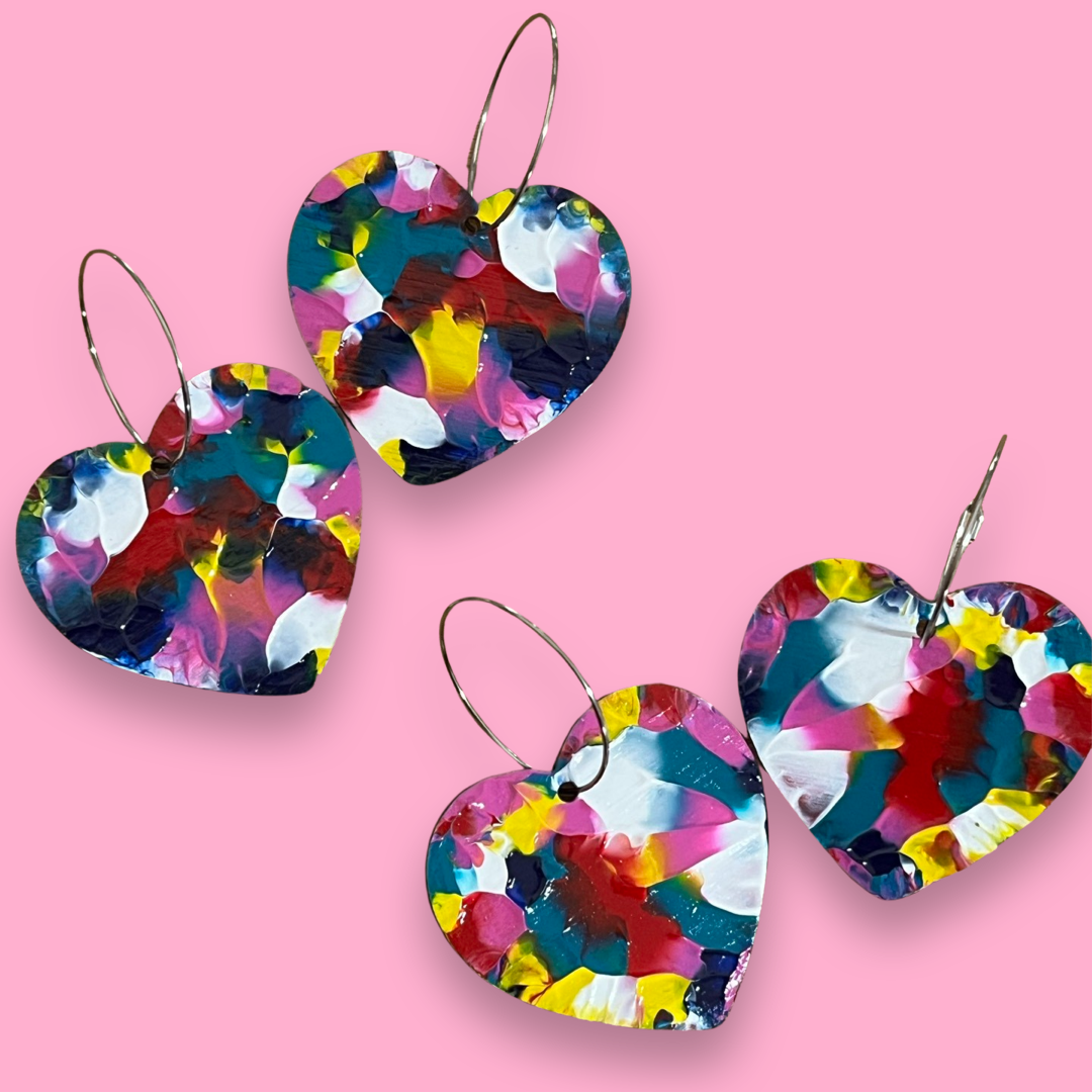 Rainbow 🌈 Arty Love Heart Hoops