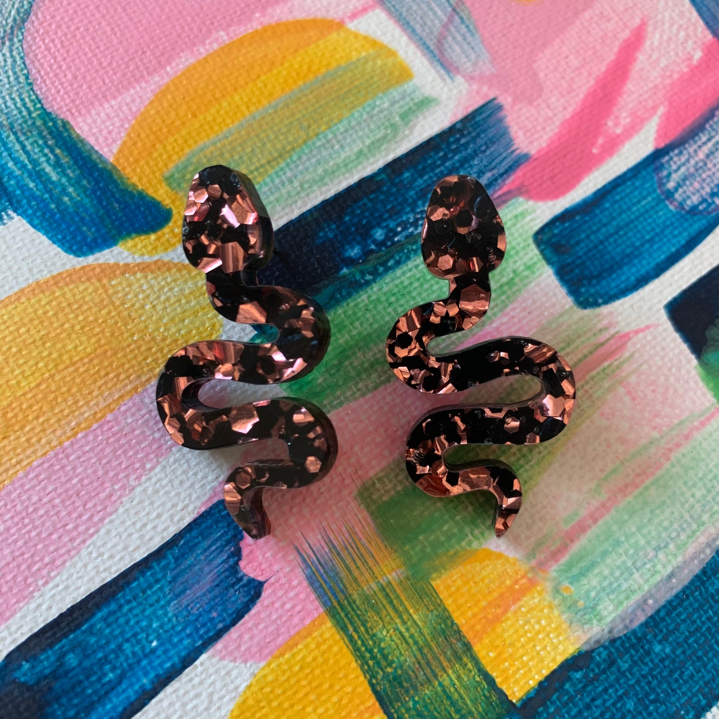 Chunky Copper Foil Statement Snakey Studs