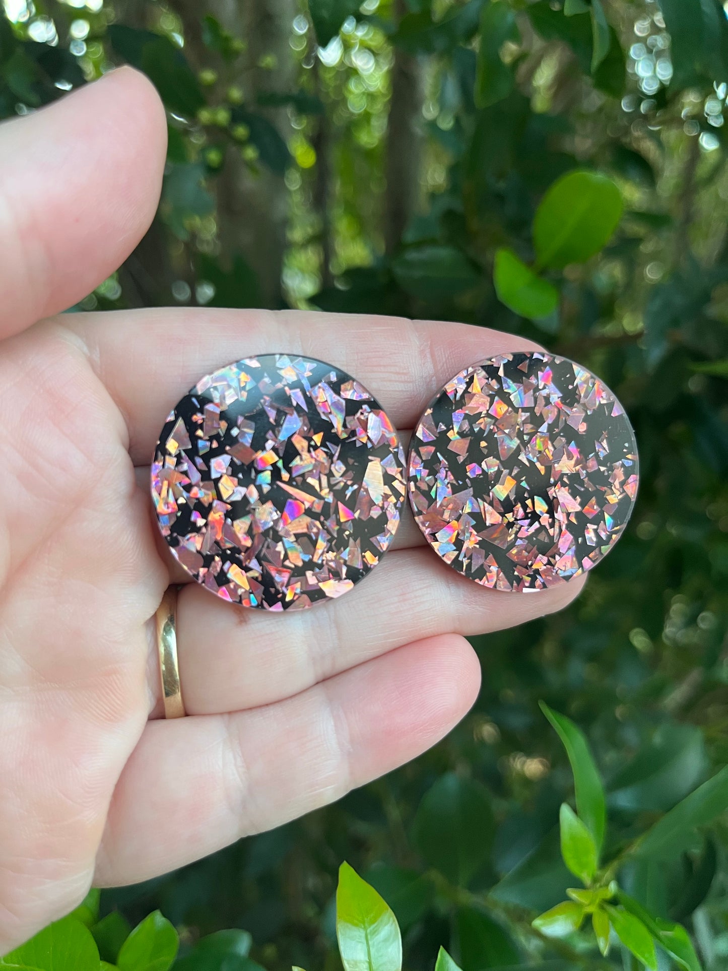 Holographic Pink Statement Studs