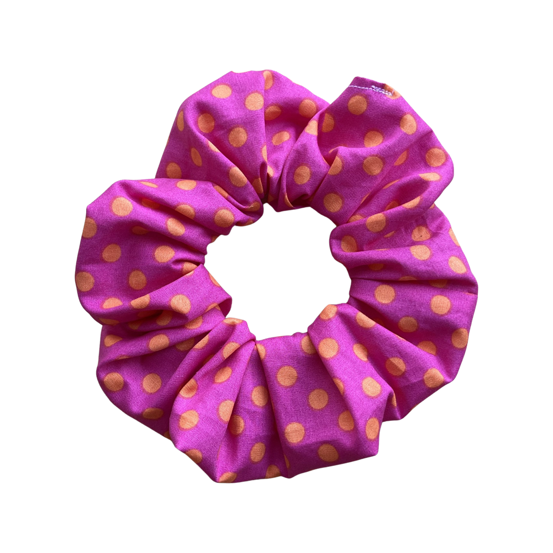Pink and Orange Polka Dot Scrunchie