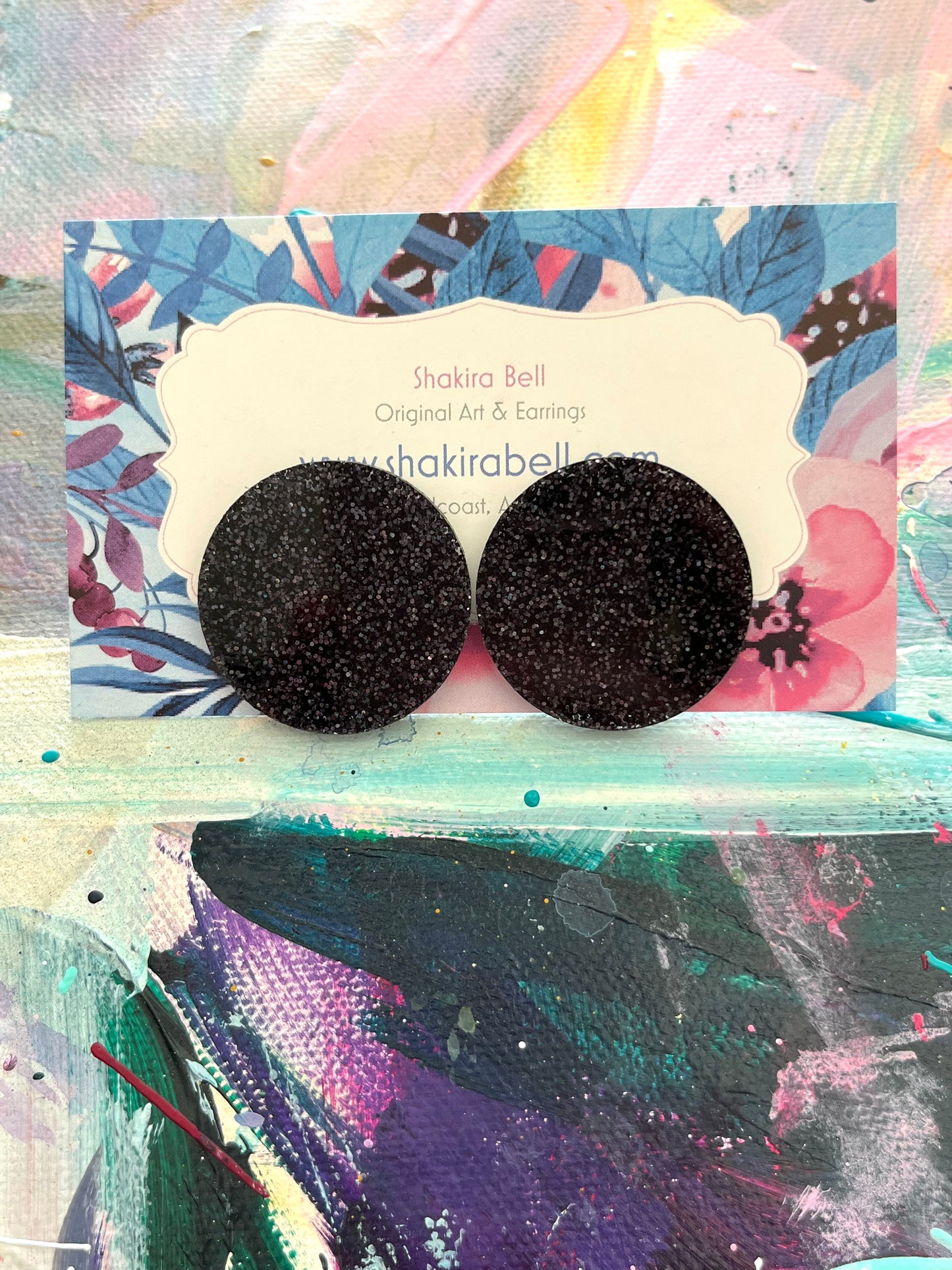 Black Glitter Rainbow Statement Studs