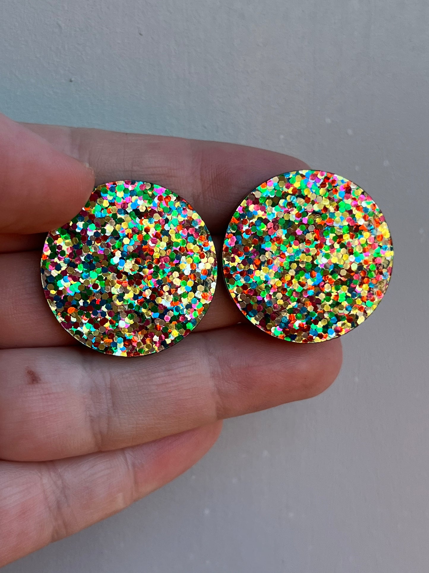 Gold Rainbow Glitter Statement Studs