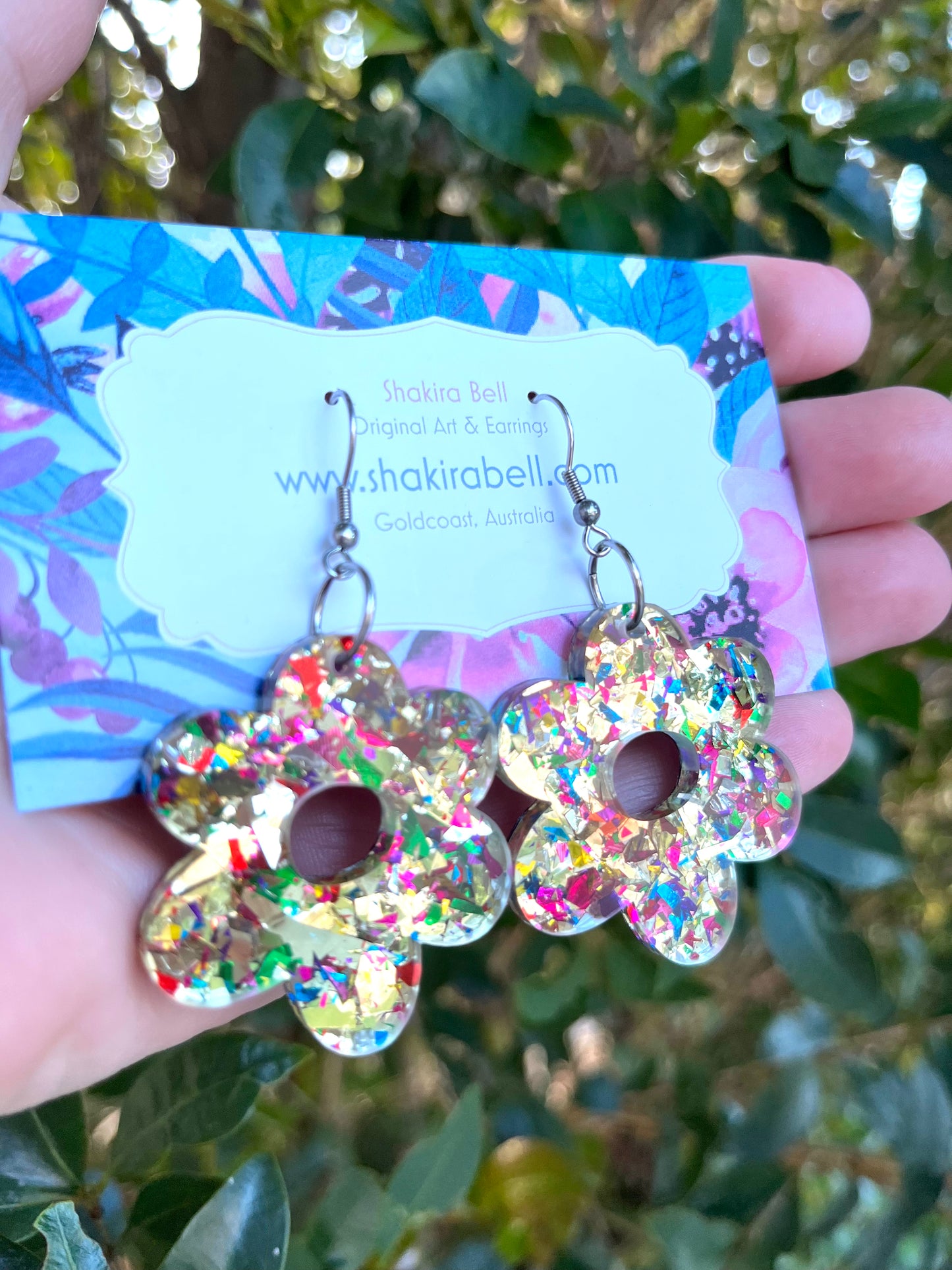 Colourful Gold Foil Holographic Flower Hooks