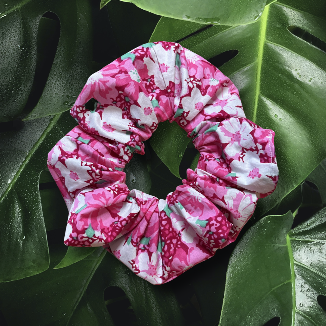Pink & Green Floral Scrunchie