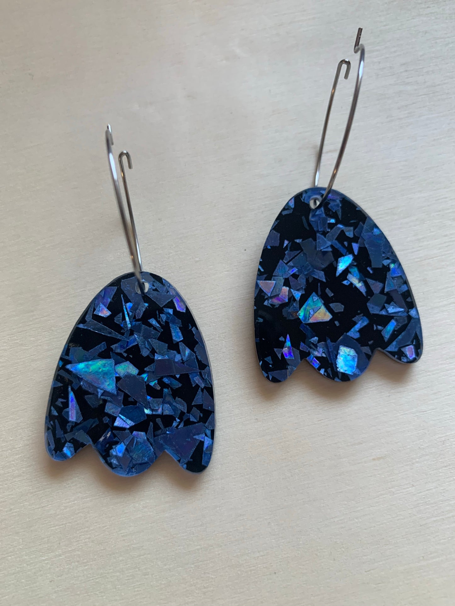 Blue Holographic petal Hoops