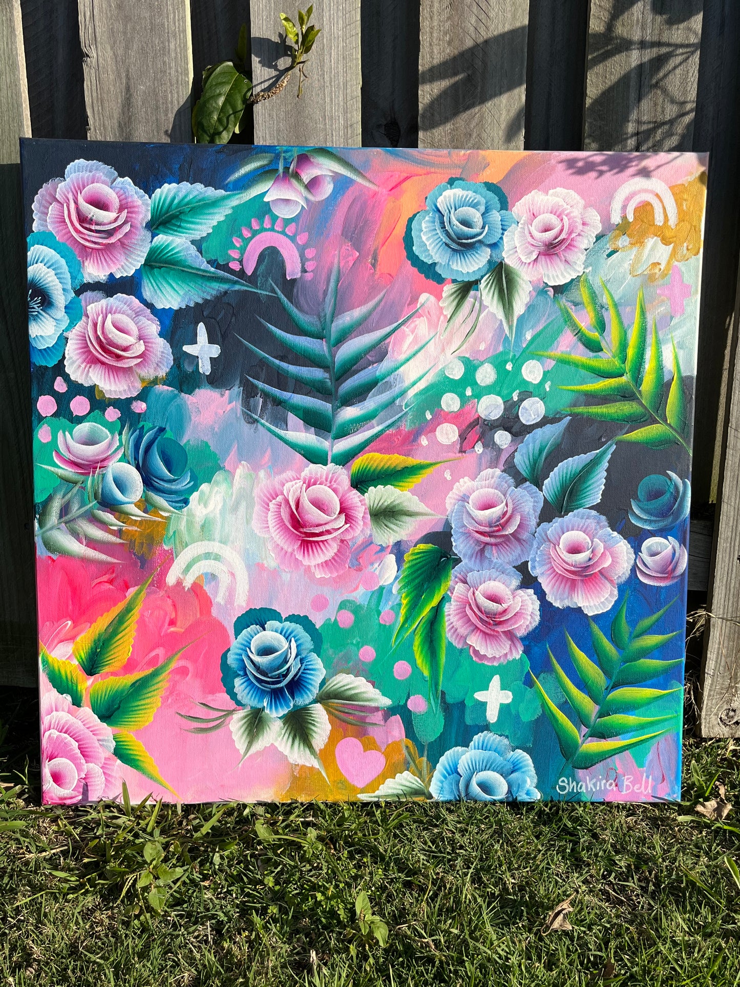 Fluro Pinky Flower Ferns