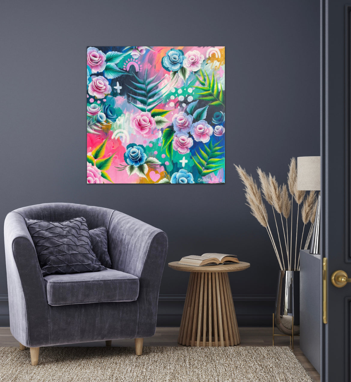 Fluro Pinky Flower Ferns