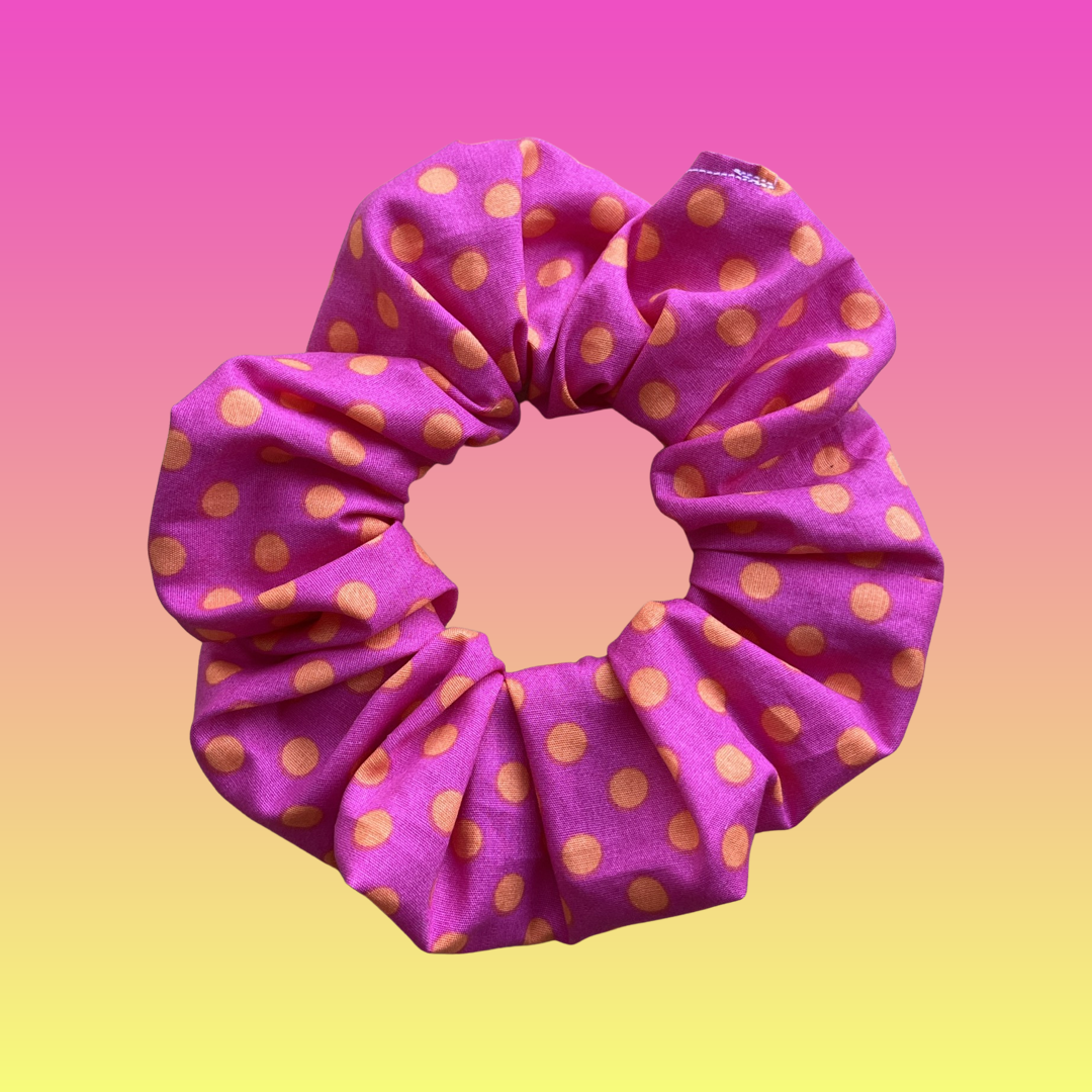 Pink and Orange Polka Dot Scrunchie