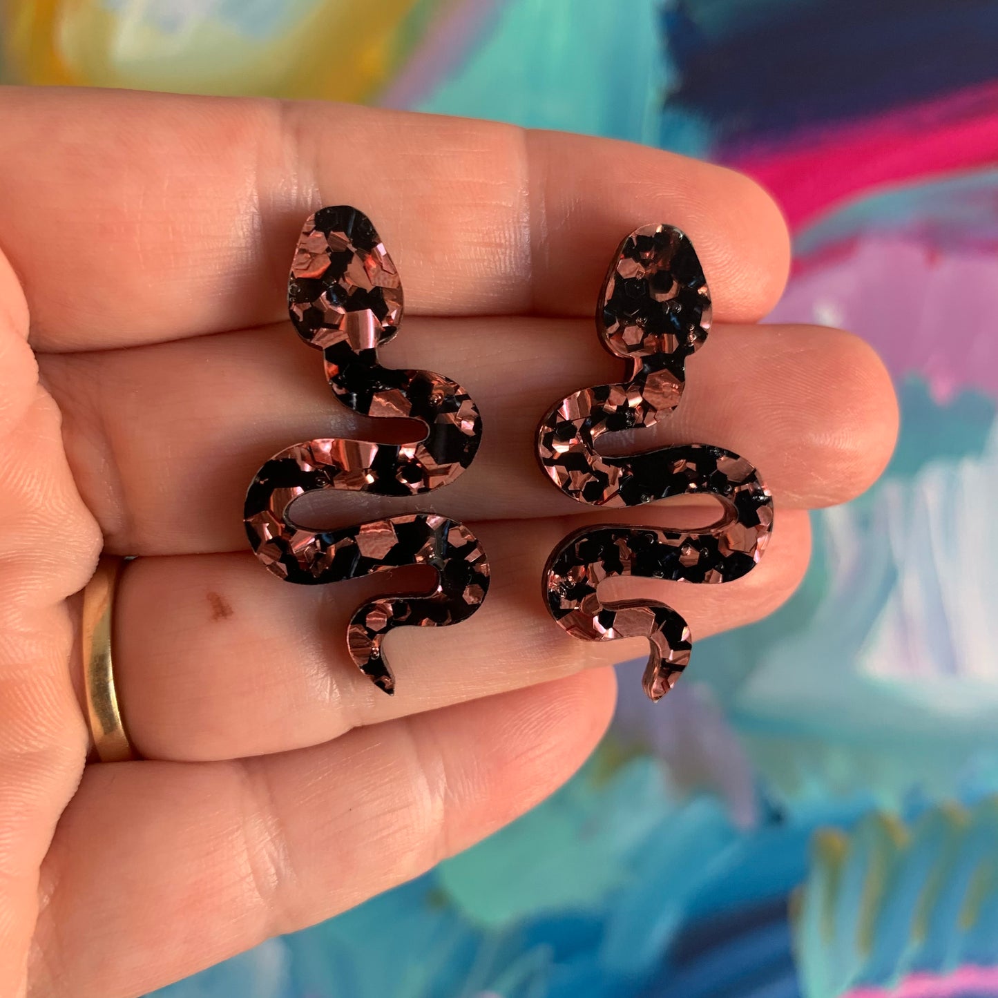 Chunky Copper Foil Statement Snakey Studs