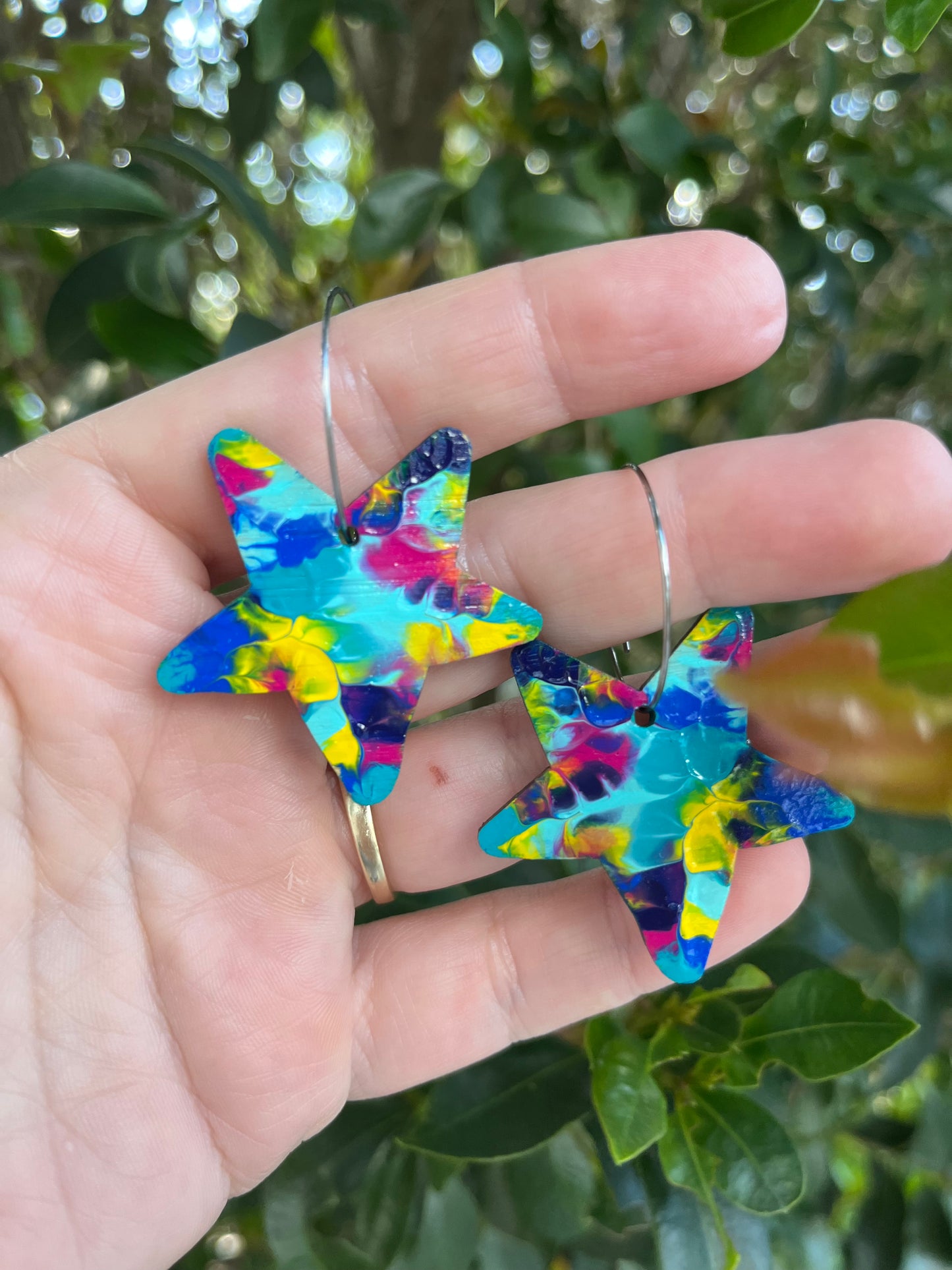 Sea Star rainbow 🌈 Abstract Arty Star Hoops