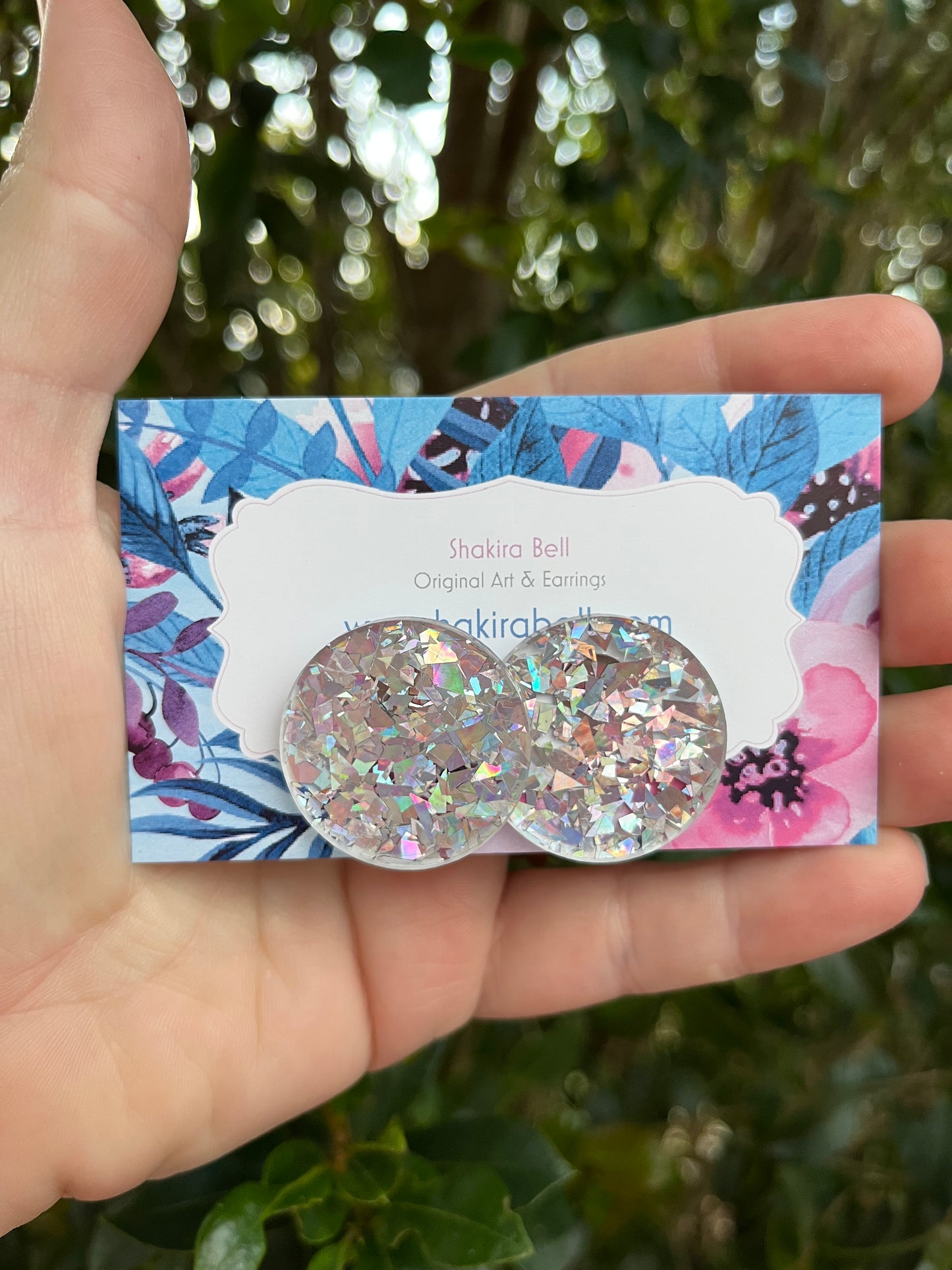 Silver Holographic acrylic Statement Studs
