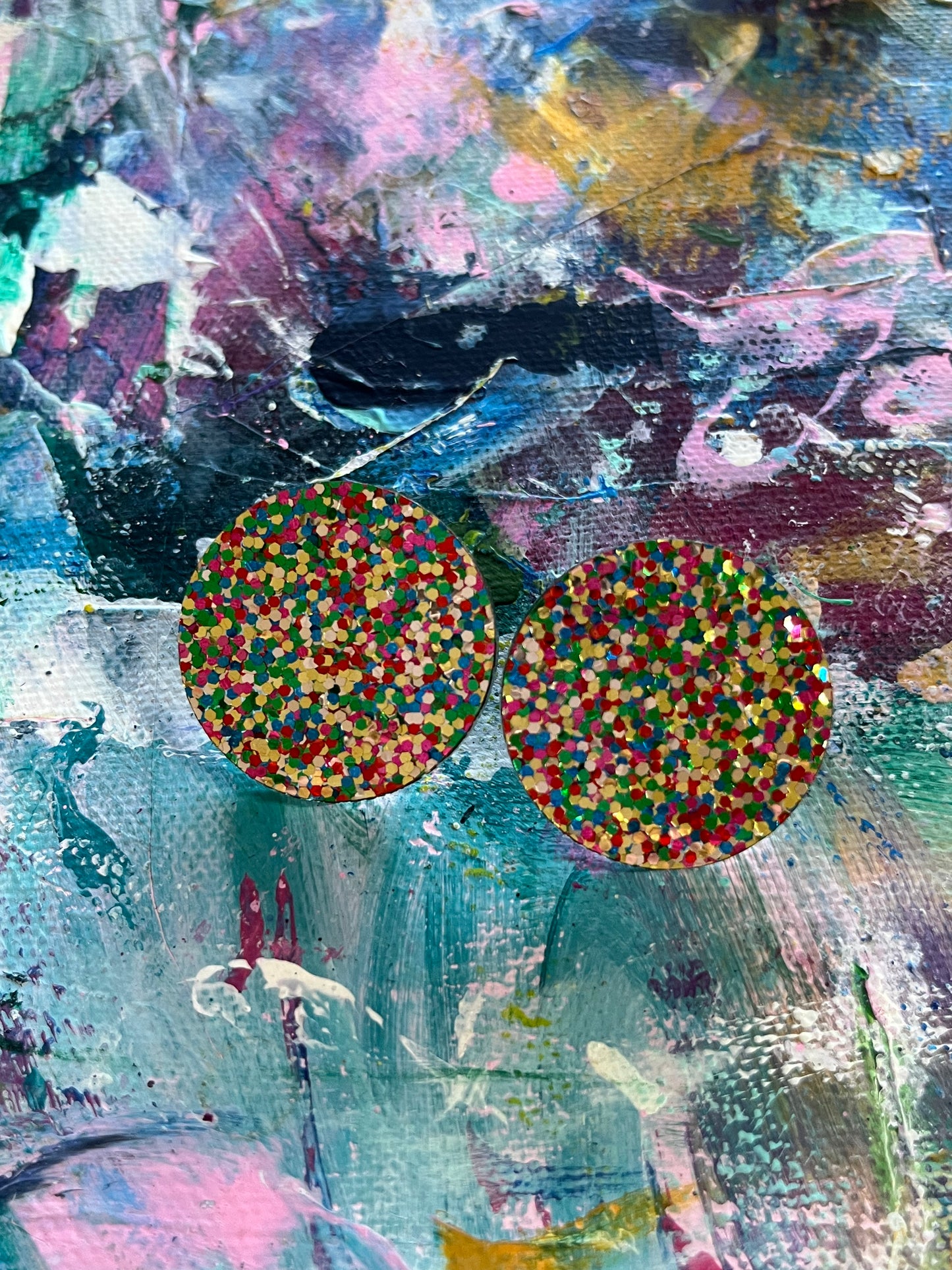 Gold Rainbow Glitter Statement Studs