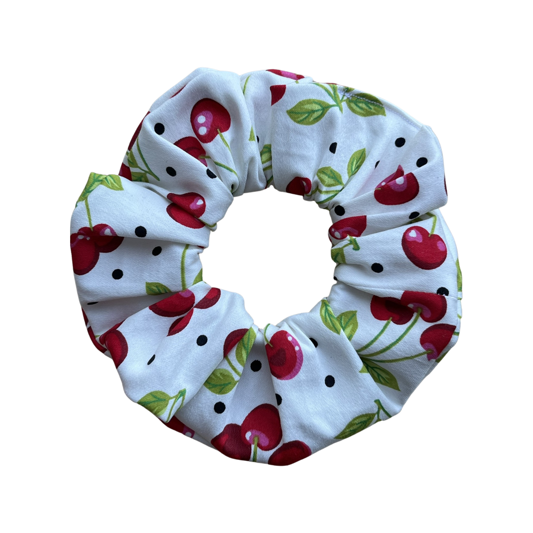 Cherry Bomb in White Scrunchie