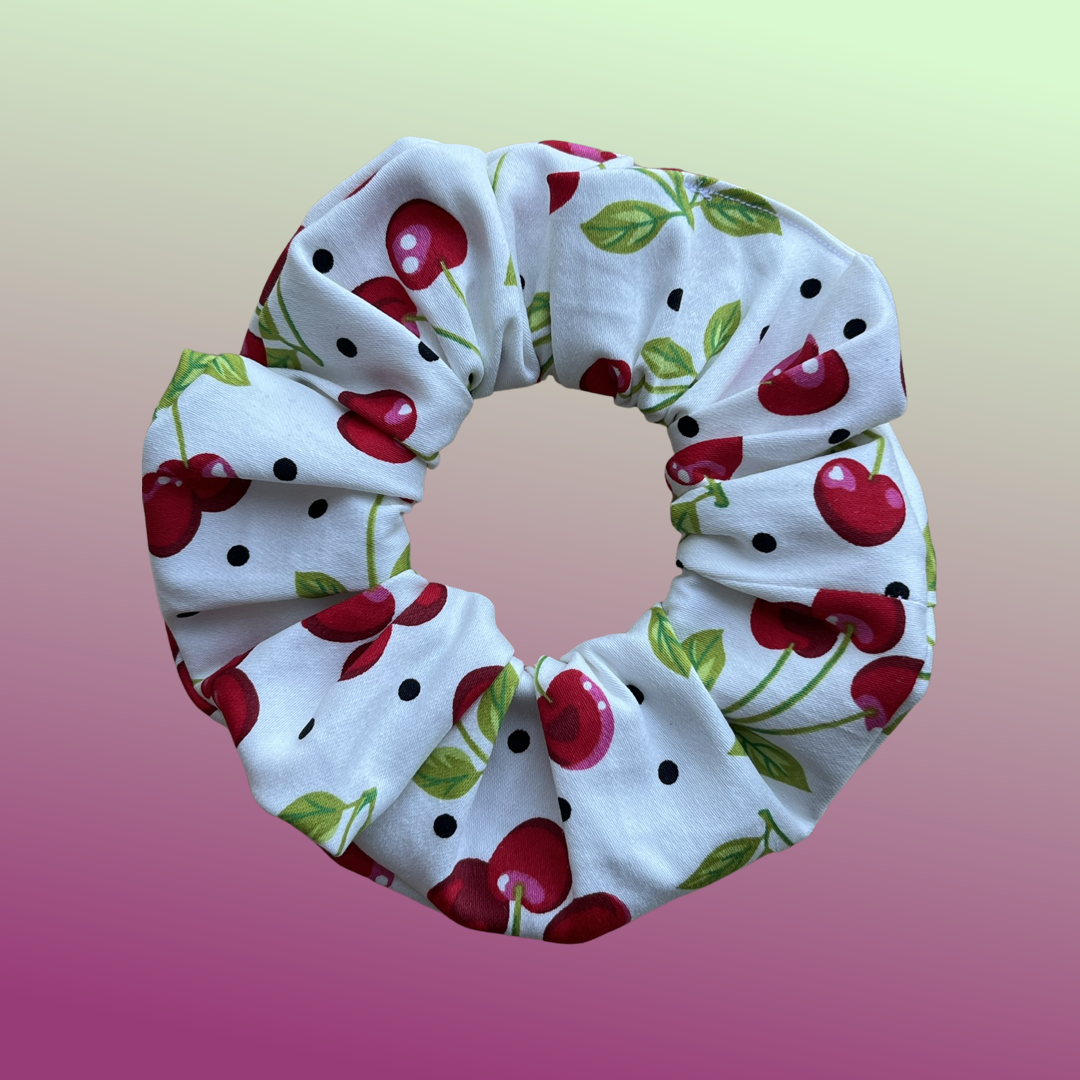 Cherry Bomb in White Scrunchie