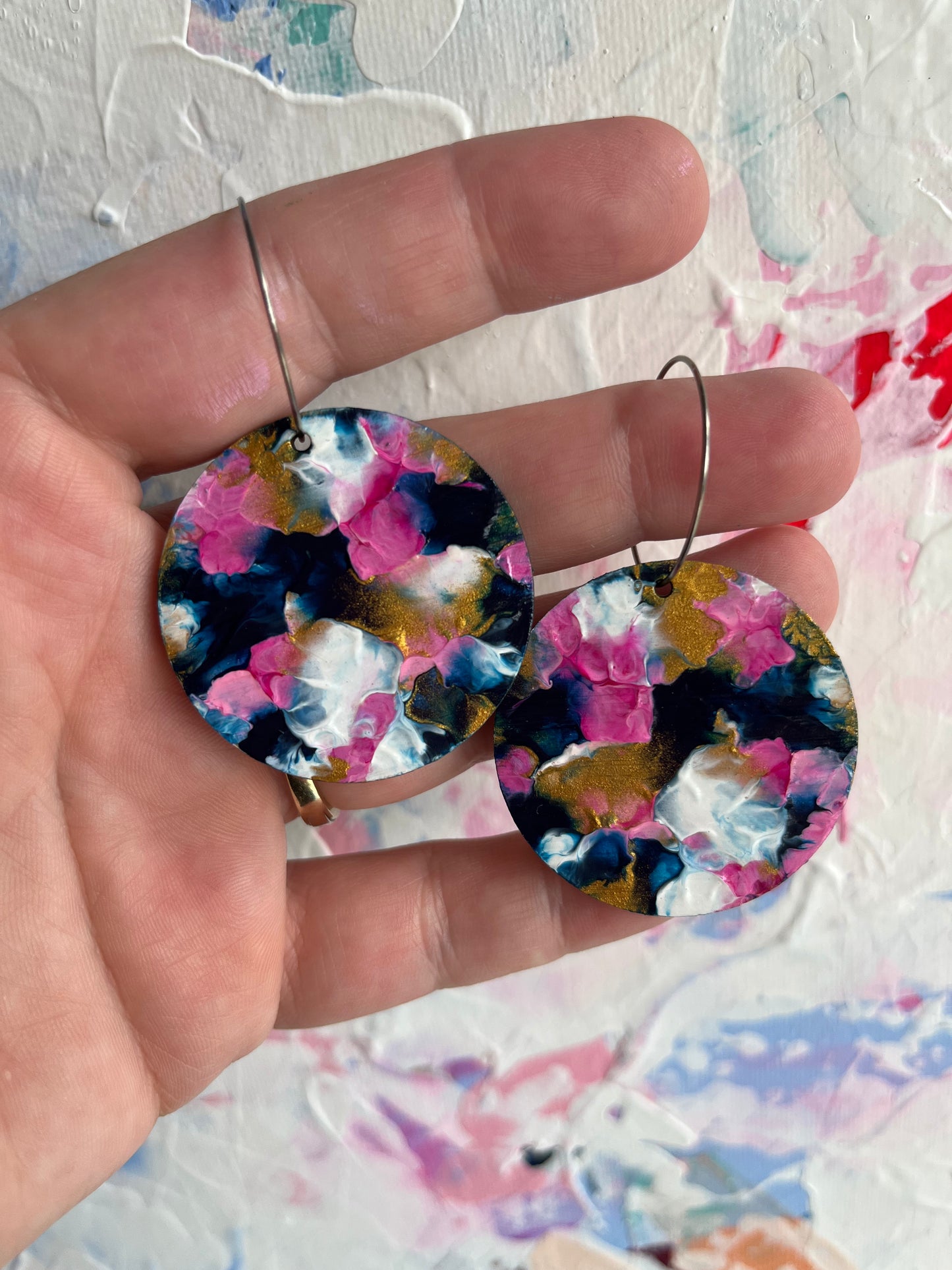 Light pink n blue , white and Gold 40mm Arty Hoops