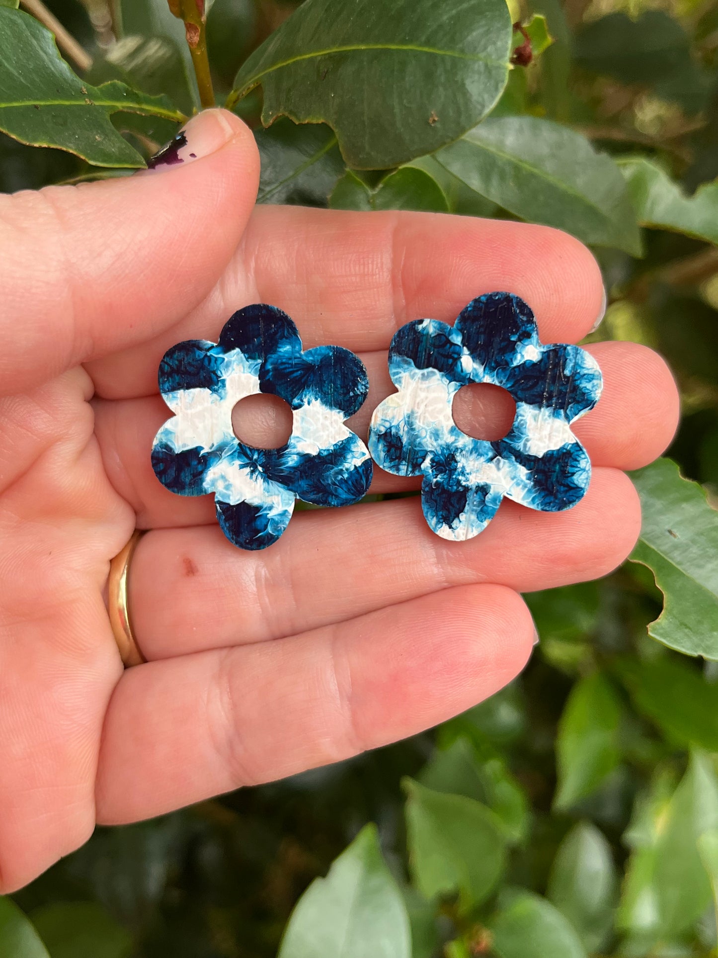 Blue & White Flower 30mm Stud Earrings