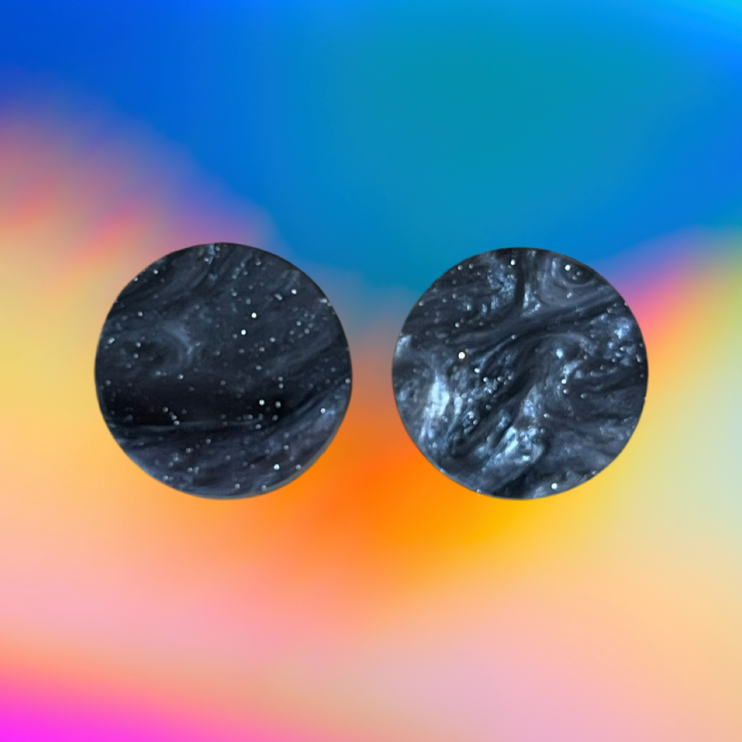 Black Grey Glittery Marble Statement Studs (1.5cms)