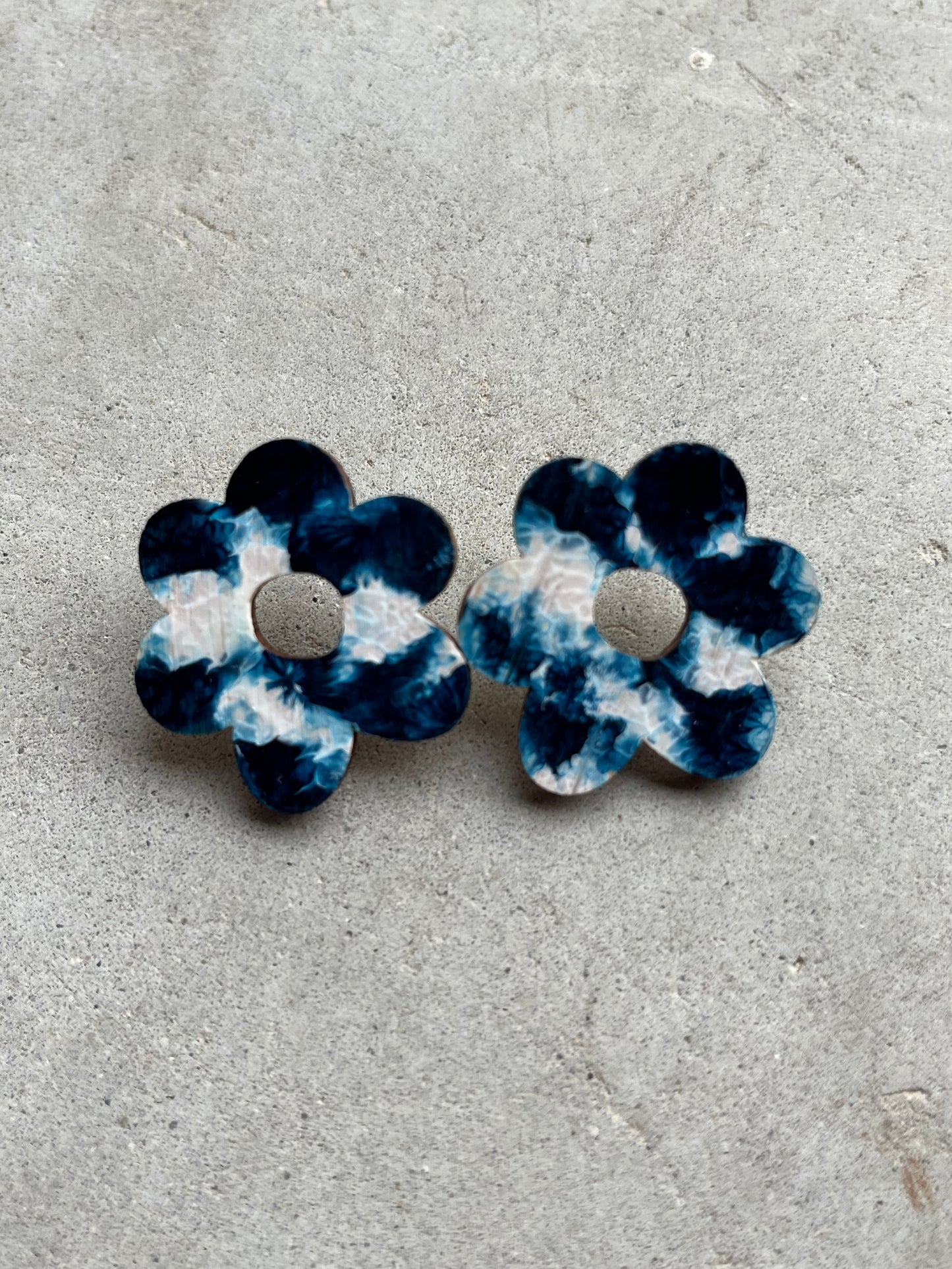 Blue & White Flower 30mm Stud Earrings