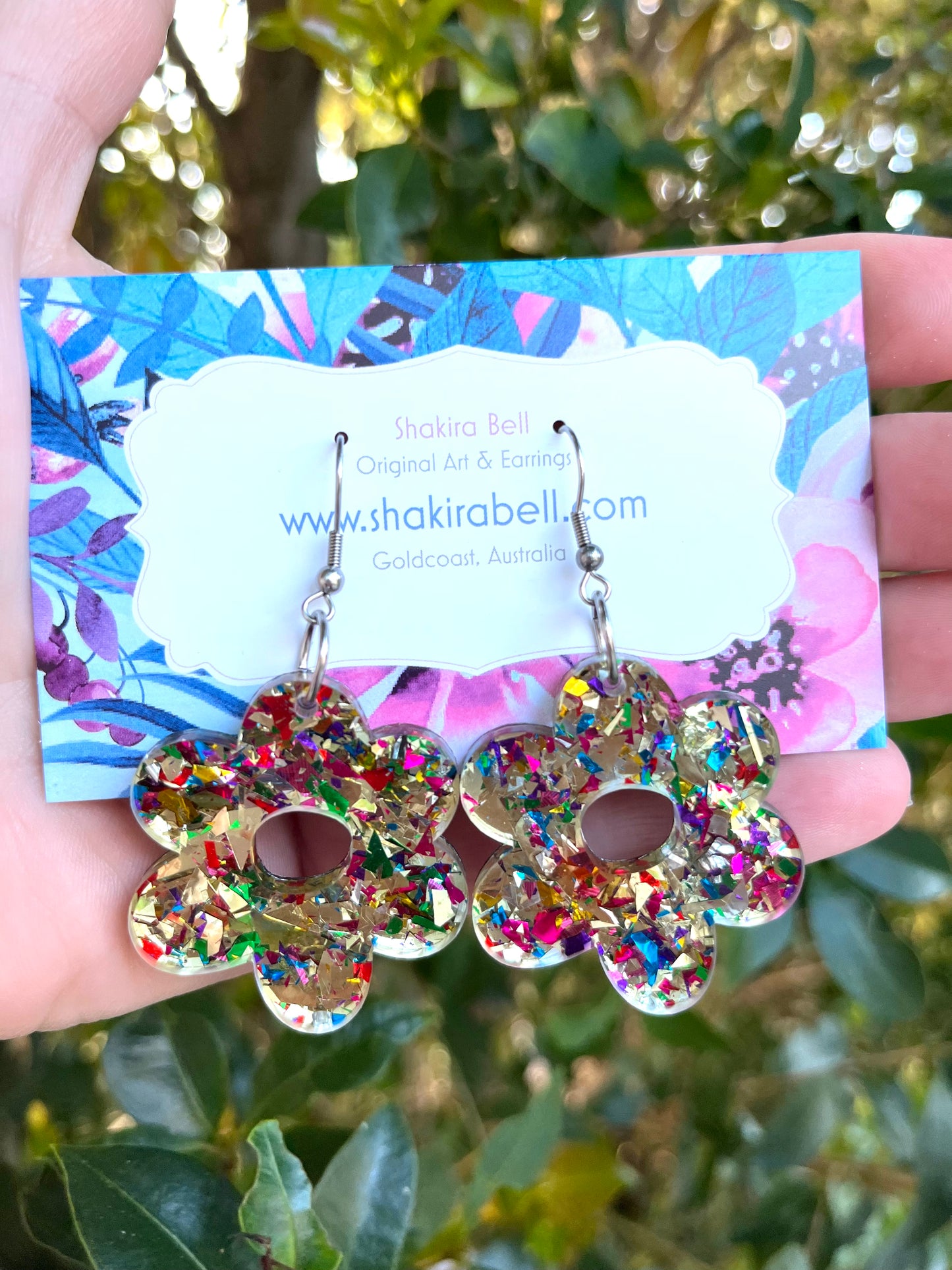 Colourful Gold Foil Holographic Flower Hooks