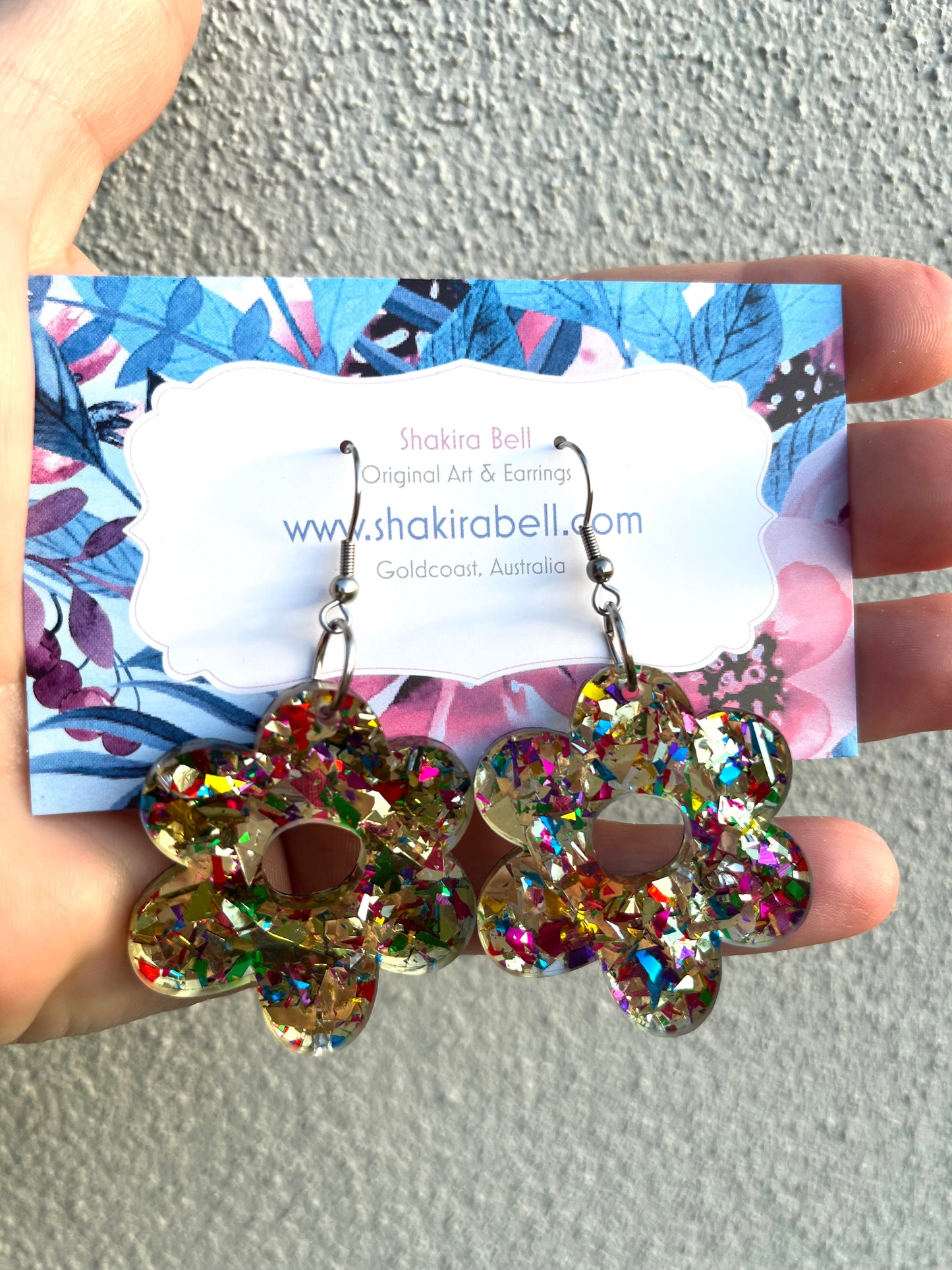 Colourful Gold Foil Holographic Flower Hooks