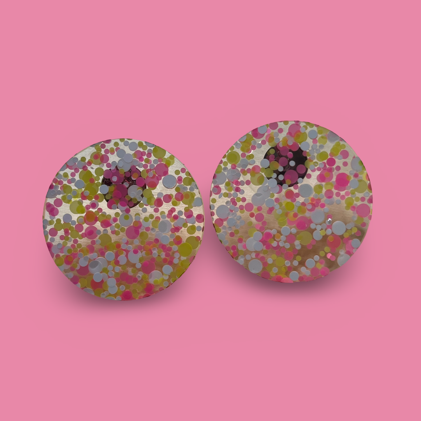 White, pink & yellow glitter studs 3.5cms