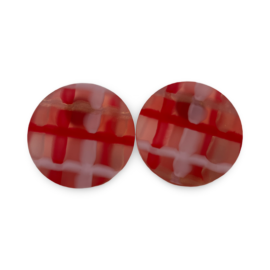 Red & Pink , Metallic gold plaid studs 3.5cms