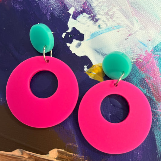 Hot pink and mint green Dangles
