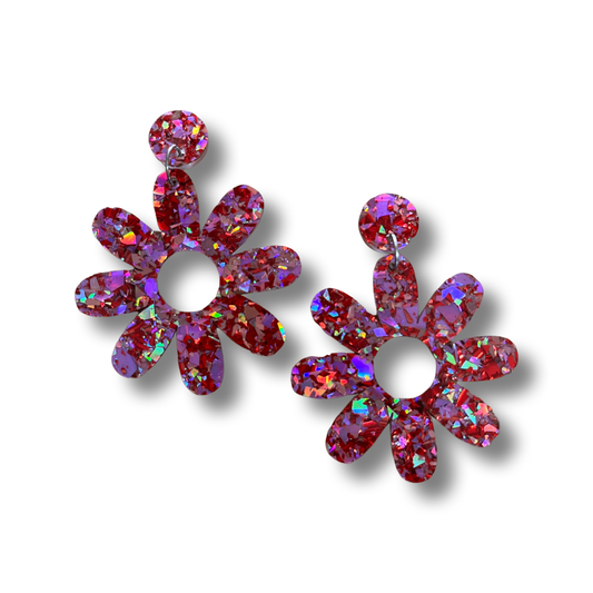 Daisy Red & Pink Holographic Dangles