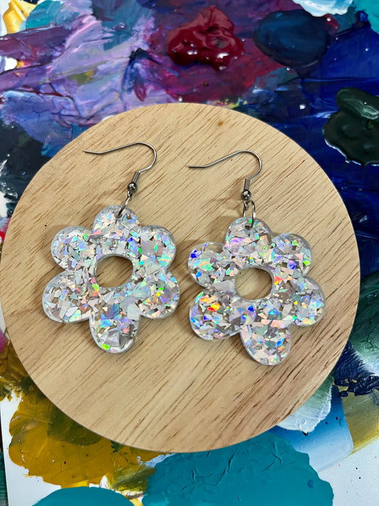 Silver Holographic Flower Hooks