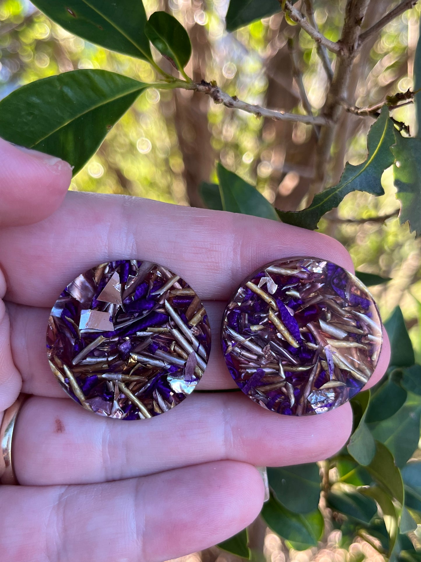 Golden Lavender Foiled Statement Studs