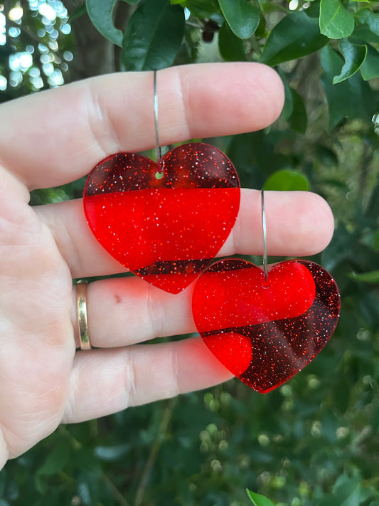 Red Fairy Glitter Heart Hoops