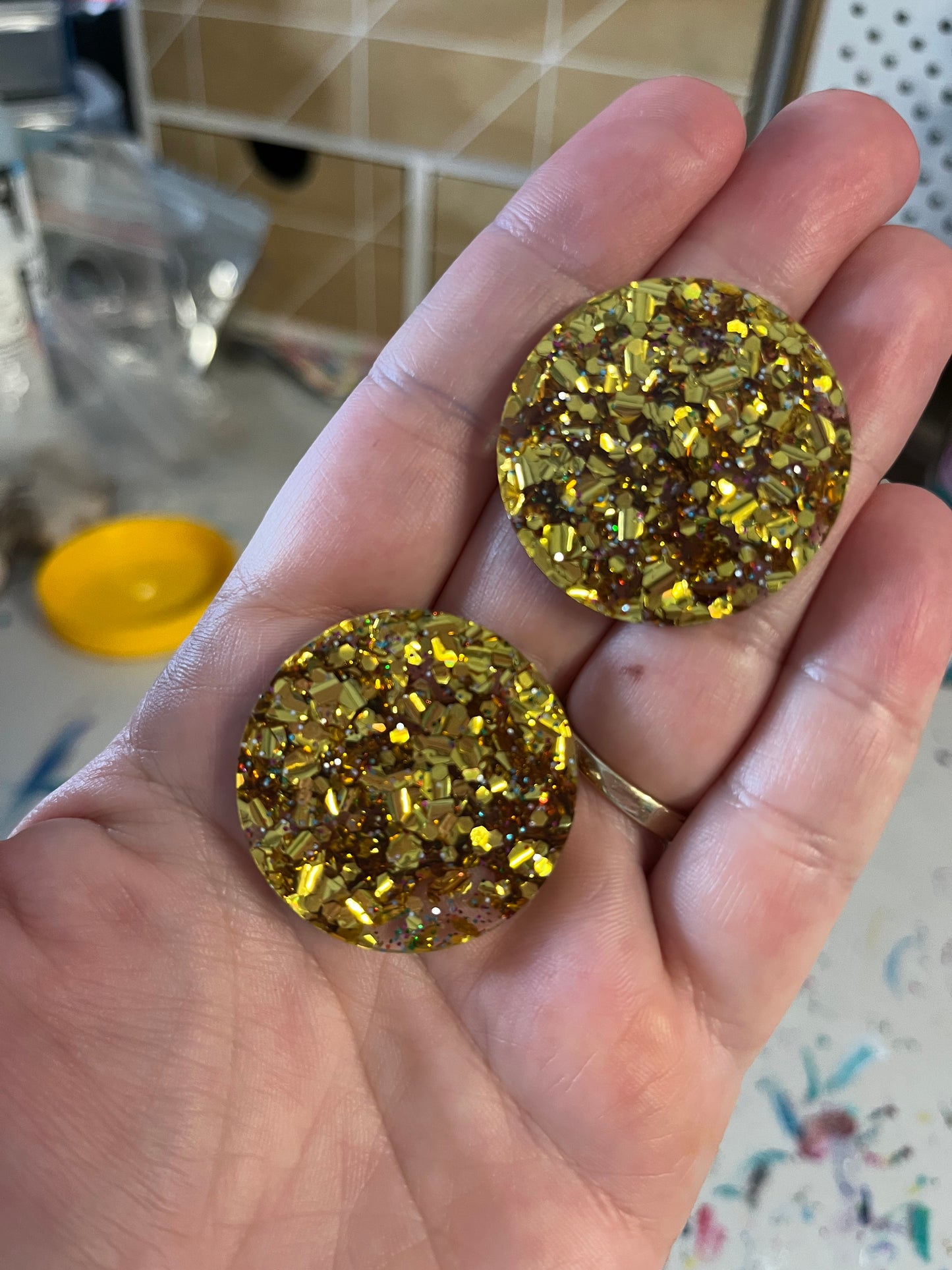 Rainbow gold confetti Statement Studs